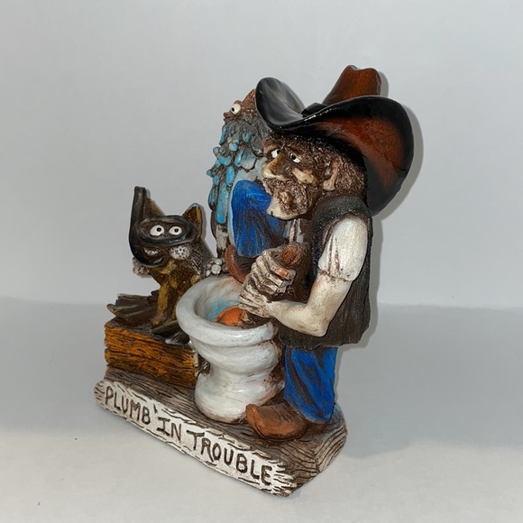 Vintage 94 Shade Tree Creations Handcrafted Cowboy Cat Plumb in Trouble Decor - Picture 5 of 11